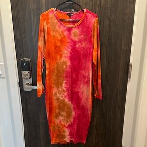 Fashion Nova Pink and Orange Tie-Dye Long Sleeve Dress